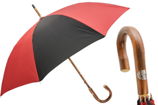 Red black chestnut one-piece handle handmade Italian men's umbrella front view
