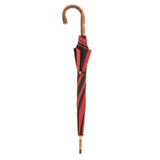 Red black chestnut one-piece handle handmade Italian men's umbrella close-up