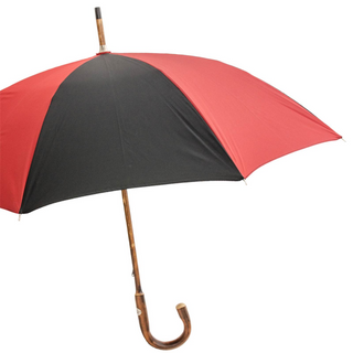 Red black chestnut one-piece handle handmade Italian men's umbrella side view