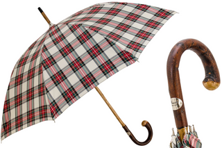 Tartan chestnut handle classic Italian handmade men's umbrella front view
