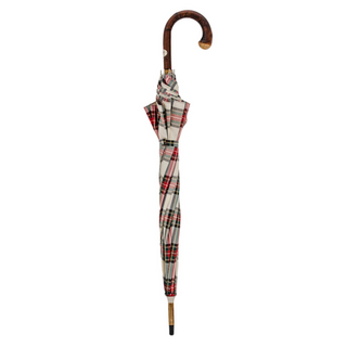 Tartan chestnut handle classic Italian handmade men's umbrella close-up