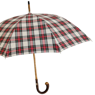 Tartan chestnut handle classic Italian handmade men's umbrella side view