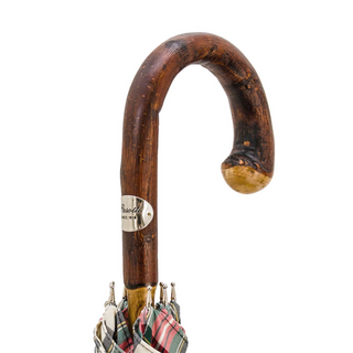 Tartan chestnut handle classic Italian handmade men's umbrella canopy