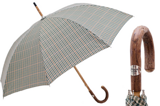 Mini tartan compact ash handle handmade Italian men's umbrella front view