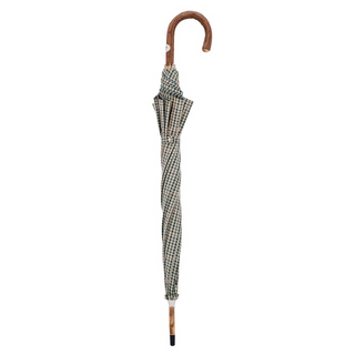 Mini tartan compact ash handle handmade Italian men's umbrella close-up