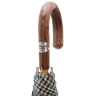 Mini tartan compact ash handle handmade Italian men's umbrella canopy