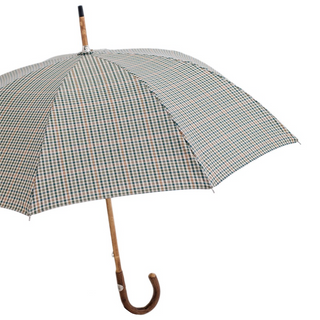 Mini tartan compact ash handle handmade Italian men's umbrella side view
