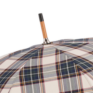 Brown tartan leather handle handmade Italian men's rain umbrella detail