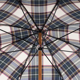 Brown tartan leather handle handmade Italian men's rain umbrella top view