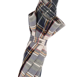 Brown tartan leather handle handmade Italian men's rain umbrella open