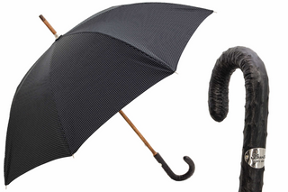 Punto bianco ostrich leather handle handmade Italian men's umbrella front view