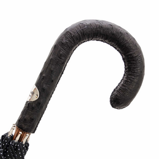 Punto bianco ostrich leather handle handmade Italian men's umbrella back view