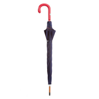 Navy leather handle red dots handmade Italian men's umbrella close-up