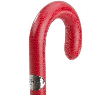 Navy leather handle red dots handmade Italian men's umbrella detail