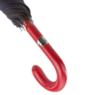 Navy leather handle red dots handmade Italian men's umbrella canopy