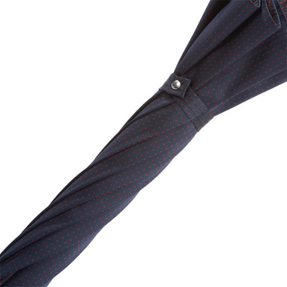 Navy leather handle red dots handmade Italian men's umbrella top view