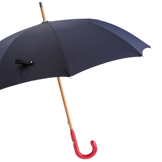 Navy leather handle red dots handmade Italian men's umbrella side view