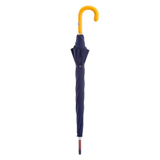 Navy leather handle yellow polka dots handmade Italian men's umbrella close-up