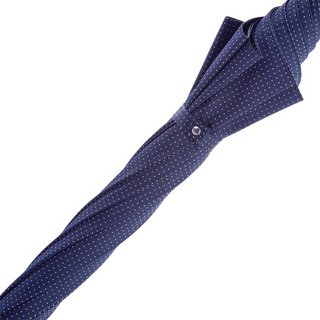 Navy leather handle yellow polka dots handmade Italian men's umbrella detail
