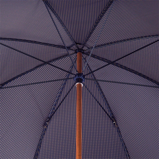 Navy leather handle yellow polka dots handmade Italian men's umbrella open