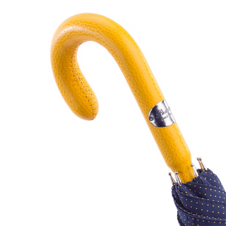 Navy leather handle yellow polka dots handmade Italian men's umbrella canopy