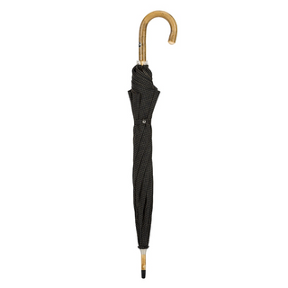 Solid ash wooden handle water resistant handmade Italian classic men's umbrella close-up