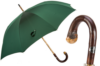 Wooden chestnut handle red dots handmade Italian men's umbrella front view