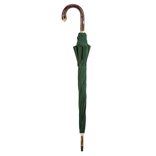 Wooden chestnut handle red dots handmade Italian men's umbrella close-up