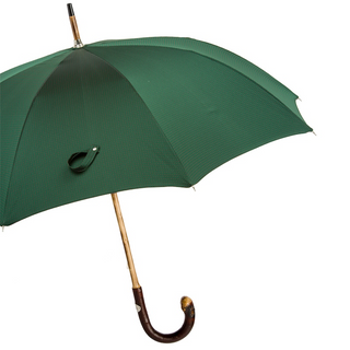 Wooden chestnut handle red dots handmade Italian men's umbrella side view
