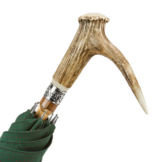 Deer antler wooden shaft handle handmade Italian men's umbrella canopy