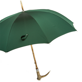 Deer antler wooden shaft handle handmade Italian men's umbrella side view