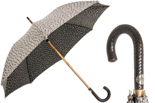 Braided leather handle handmade Italian men's rain umbrella front view