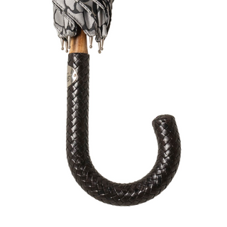 Braided leather handle handmade Italian men's rain umbrella back view