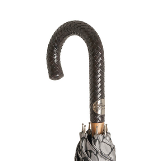 Braided leather handle handmade Italian men's rain umbrella canopy
