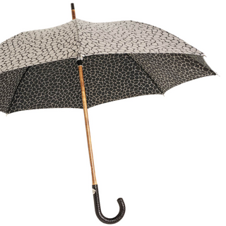 Braided leather handle handmade Italian men's rain umbrella side view