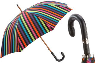 Luxury designer multicolor striped canopy Italian leather handle men's umbrella front