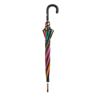 Luxury designer multicolor striped canopy Italian leather handle men's umbrella close-up