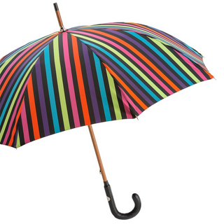 Luxury designer multicolor striped canopy Italian leather handle men's umbrella side