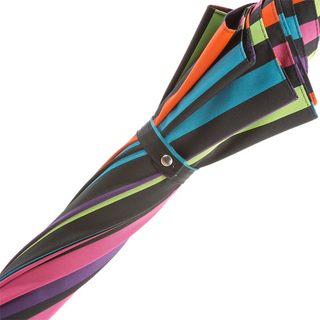 Luxury designer multicolor striped canopy Italian leather handle men's umbrella detail