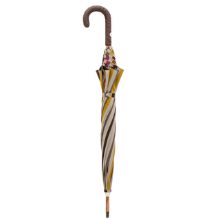 Gentleman's striped luxury ostrich leather handle Italian men's umbrella close-up