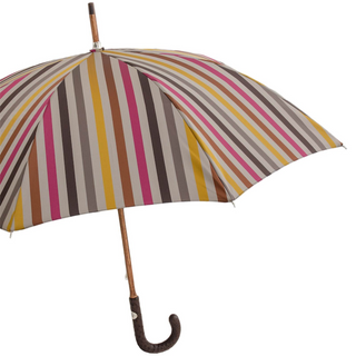 Gentleman's striped luxury ostrich leather handle Italian men's umbrella side view