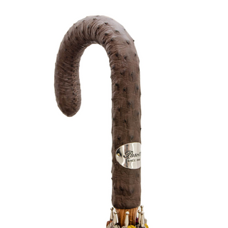 Gentleman's striped luxury ostrich leather handle Italian men's umbrella canopy