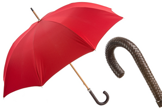 Luxury gent's braided leather handle wide canopy handmade Italian umbrella front