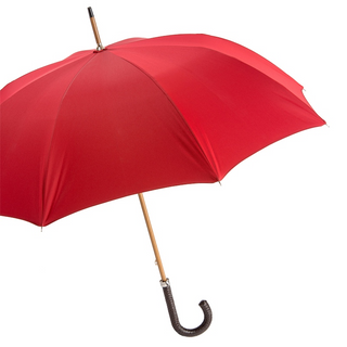 Luxury gent's braided leather handle wide canopy handmade Italian umbrella side