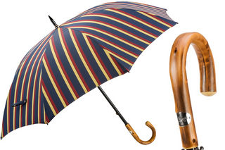 Large striped chestnut handle water repellent handmade Italian men's umbrella front