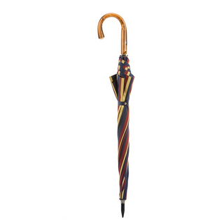 Large striped chestnut handle water repellent handmade Italian men's umbrella close-up