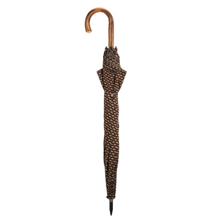 Geometric jacquard chestnut handle water resistant handmade Italian umbrella close-up