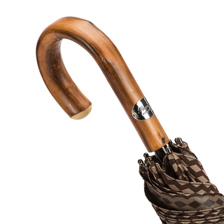 Geometric jacquard chestnut handle water resistant handmade Italian umbrella canopy