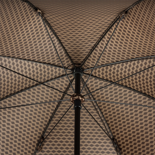 Geometric jacquard chestnut handle water resistant handmade Italian umbrella open