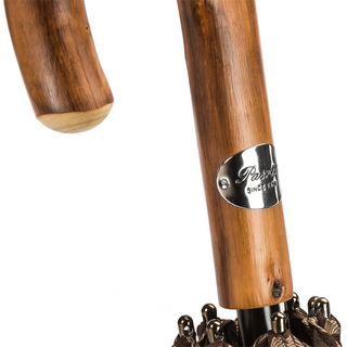 Geometric jacquard chestnut handle water resistant handmade Italian umbrella detail